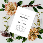 Minimalistiskt Modern Black and White Bröllop Inbjudningar<br><div class="desc">Simon & Grace har bjudit in dig till minsta möjliga moderna svartvita bröllop. Anpassa med uppgifter om namn och bröllop i Bride och Groom. Visar svart text på vitt med en helsvart baksida. All text, typsnitt och färg kan anpassas av dig med hjälp av verktyg som finns i Zazzles cutomization...</div>