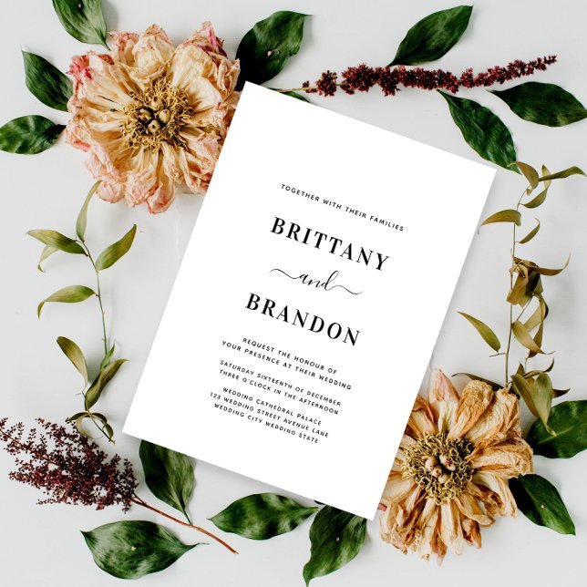 Minimalistiskt Modern Black and White Bröllop Inbjudningar (Skapare uppladdad)