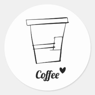 Minimalistiskt Modern Black and White Coffee Kopp Runt Klistermärke