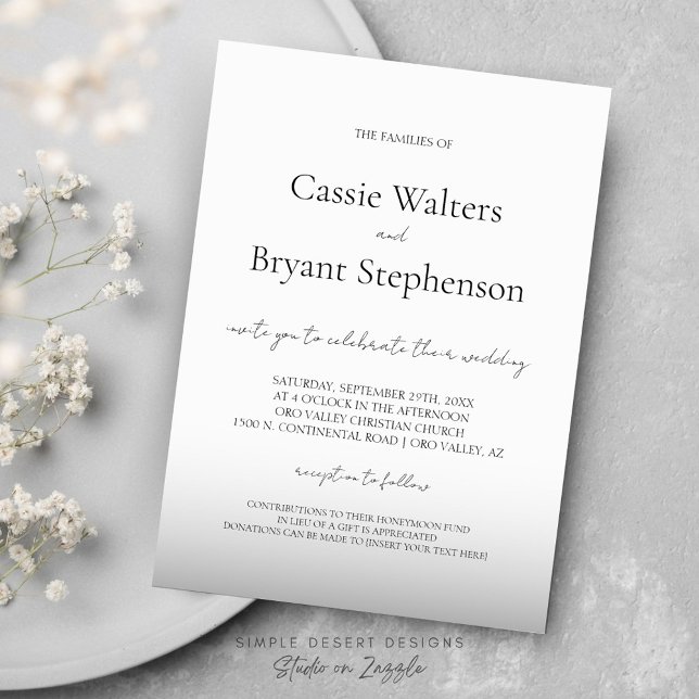 Minimalistiskt Modern Black and White Ombre Bröllo Inbjudningar (Elegant Minimalist Black and White Wedding Invitation with Calligraphy Script and Simple Typography)