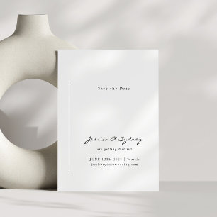 Minimalistiskt Modern Black and White Script Bröll Spara Datumet