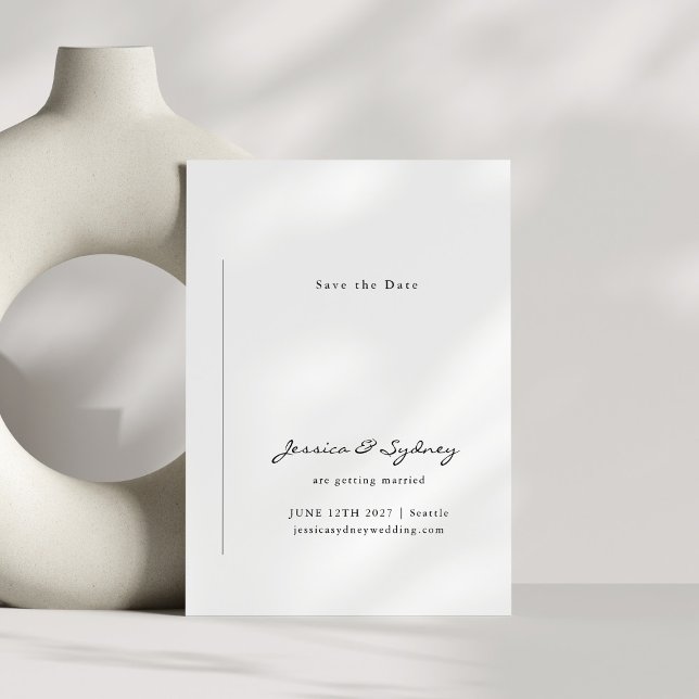 Minimalistiskt Modern Black and White Script Bröll Spara Datumet (Skapare uppladdad)
