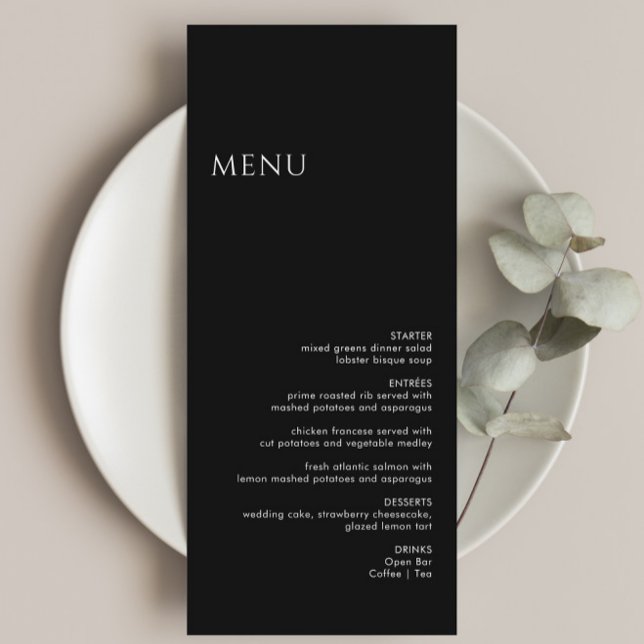 Minimalistiskt Modern Black Bröllop Meny (Skapare uppladdad)