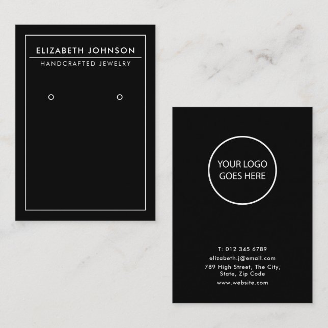 Minimalistiskt Modern Black Earring Visning Card Visitkort (Fram/baksida)