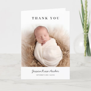 Minimalistiskt Modern Black Typography Baby Photo Tack Kort