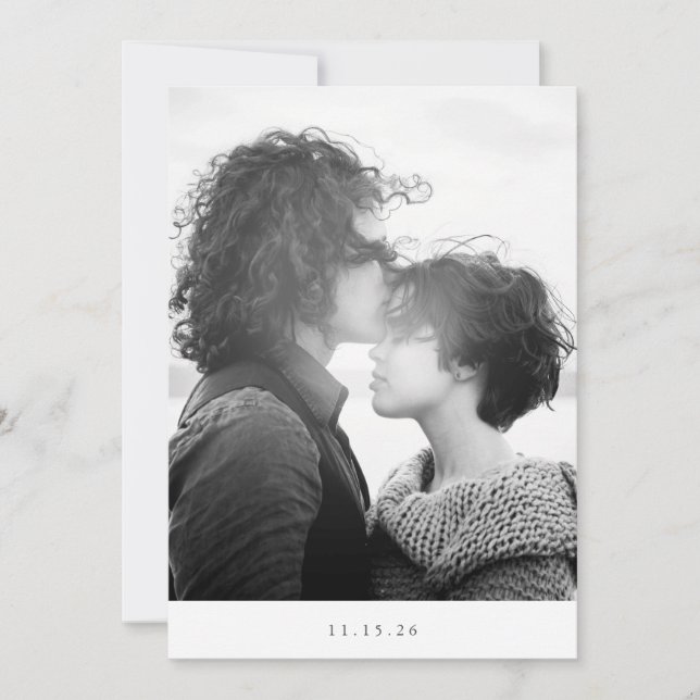 Minimalistiskt Modern Black Typography Photo Bröll Spara Datumet (Framsida)