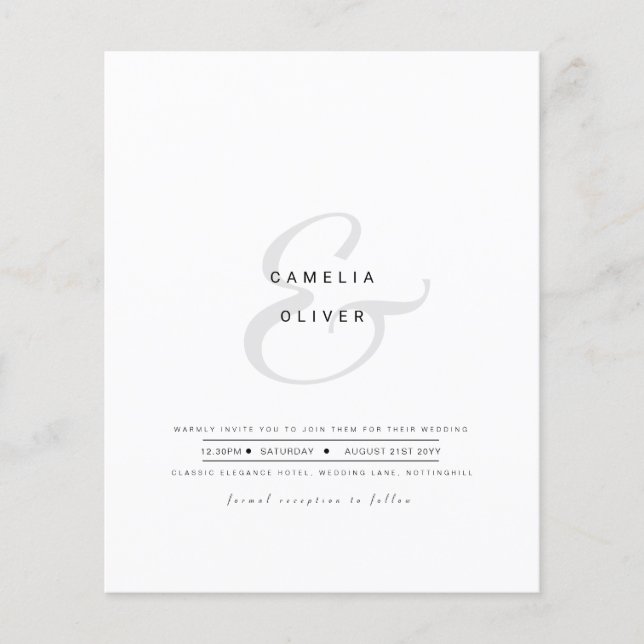 Minimalistiskt Modern Black White Ampersand Bröllo Flygblad (Framsidan)