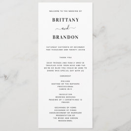 Minimalistiskt Modern Black & White Bröllop Program