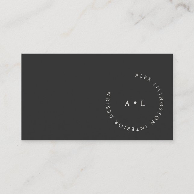 Minimalistiskt Modern Black White Circle Monogram Visitkort (Framsida)