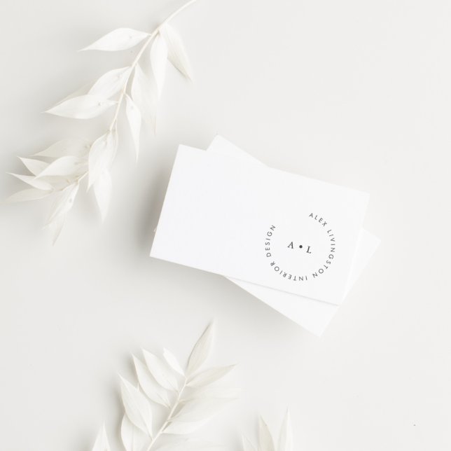 Minimalistiskt Modern Black White Circle Monogram Visitkort (Skapare uppladdad)