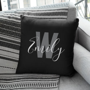 Minimalistiskt Modern Black White Monogram Kudde