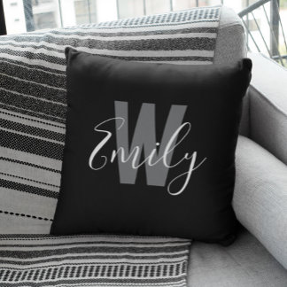 Minimalistiskt Modern Black White Monogram Kudde