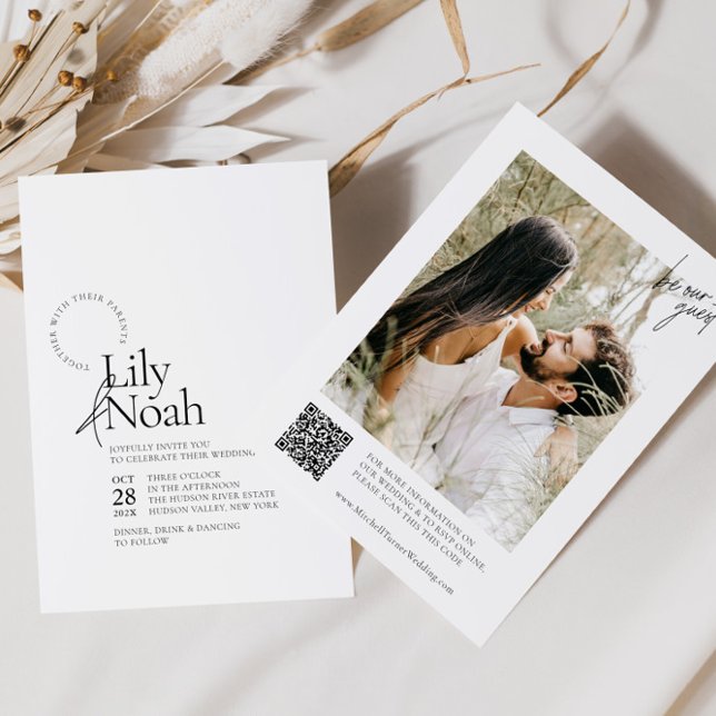 Minimalistiskt Modern Black & White Photo Bröllop Inbjudningar (Skapare uppladdad)