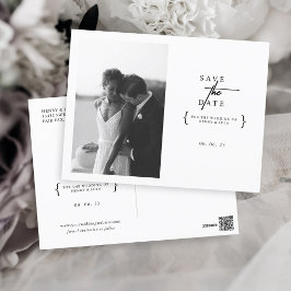 Minimalistiskt Modern Black White Photo Save Date Vykort