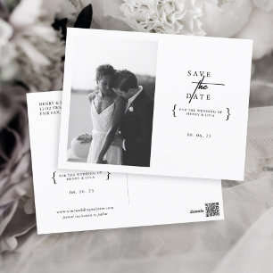 Minimalistiskt Modern Black White Photo Save Date Vykort