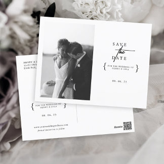 Minimalistiskt Modern Black White Photo Save Date Vykort