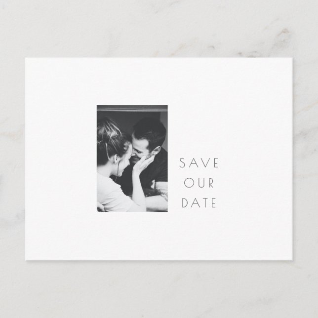 Minimalistiskt Modern Black White Photo Save Date Vykort (Framsida)