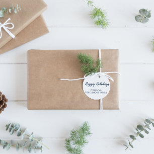 Minimalistiskt Modern Blue Glad helg Gift Runt Klistermärke