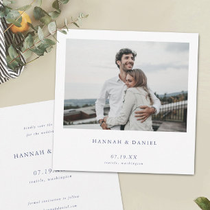 Minimalistiskt Modern Blue Text Photo Save Date Spara Datumet