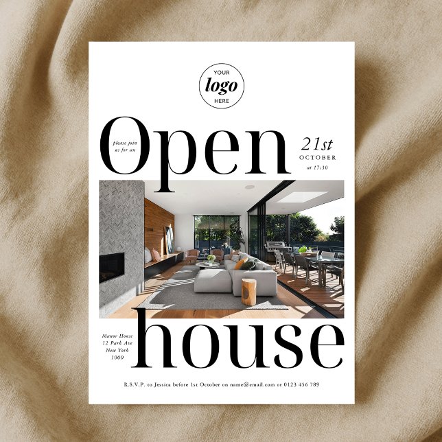 Minimalistiskt Modern Business Open House One Phot Inbjudningar (Minimalist Modern Business Open House Photo Invitation)