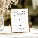 Minimalistiskt Modern Calligraphy Bordsnummer Card<br><div class="desc">Öka din bröllop-dekoration med det här minimalistiska, moderna Bordsnumret Calligraphy Card, designat för att kombinera enkelhet med elegans. Med en elegant svartvit design och ett snyggt calligraphy-skript lägger det här kortet till en chic och ett modernt pekdon till inställningarna för bord. Det är enkelt att anpassa med de bordsnummer du...</div>