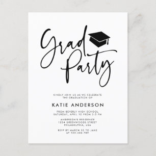 Minimalistiskt Modern Calligraphy Grad Party Photo Inbjudan Vykort
