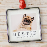 Minimalistiskt Modern Chic Pet Bestie BFF-foto Julgransprydnad Metall<br><div class="desc">Design består av roligt och lekfull typografi med sans serif- och serif-teckensnitt. Lägg till ett anpassningsbar-foto.</div>