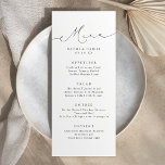 Minimalistiskt Modern Chic-skript Elegant bröllop Meny<br><div class="desc">Eleganten minimerar den moderna chicens skriptutformning med ett tidslöst serif-teckensnitt i svartvitt,  enkelt och rent. Underbara bröllop-menykort för romantiskt minimalistiskt bröllop,  modernt klassiskt bröllop,  enkelt lyxt bröllop.</div>