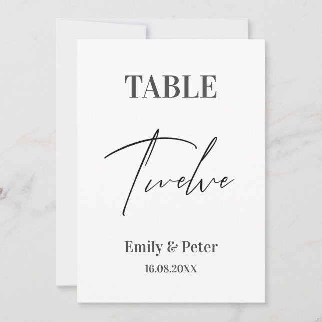 Minimalistiskt Modern Cute BRÖLLOP TWELVE-Bordsnum Tack Kort (Framsida)