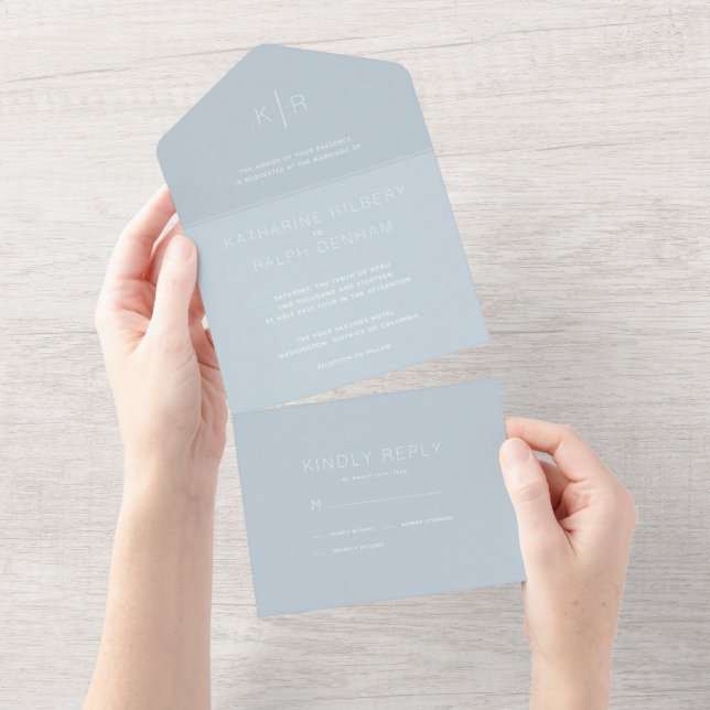 Minimalistiskt Modern Dusty Blue Bröllop allt i et (Avrivbar del)