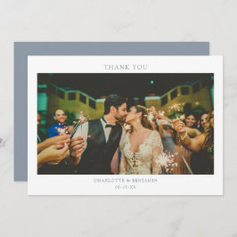 Minimalistiskt Modern Dusty Blue Photo Bröllop Tack Kort