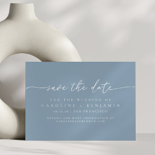 Minimalistiskt Modern Dusty Blue Script Bröllop Spara Datumet