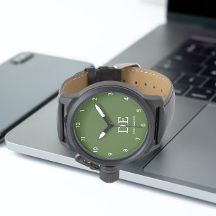 Minimalistiskt Modern Forest Grönt Monogram Armbandsur