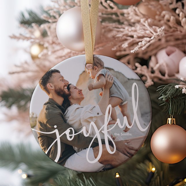 Minimalistiskt Modern Glatt skript 1-foto Julgransprydnad Keramik (Skapare uppladdad)