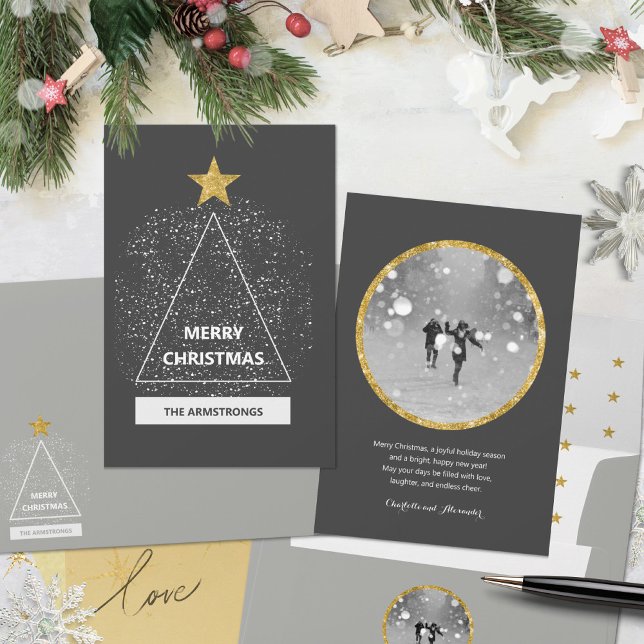 Minimalistiskt Modern Glitter Star-foto Julkort (Minimalist Glitter Star Dark Gray Photo Christmas Holiday Card ©Susanne Sachers - Sunny Mind 🌞)