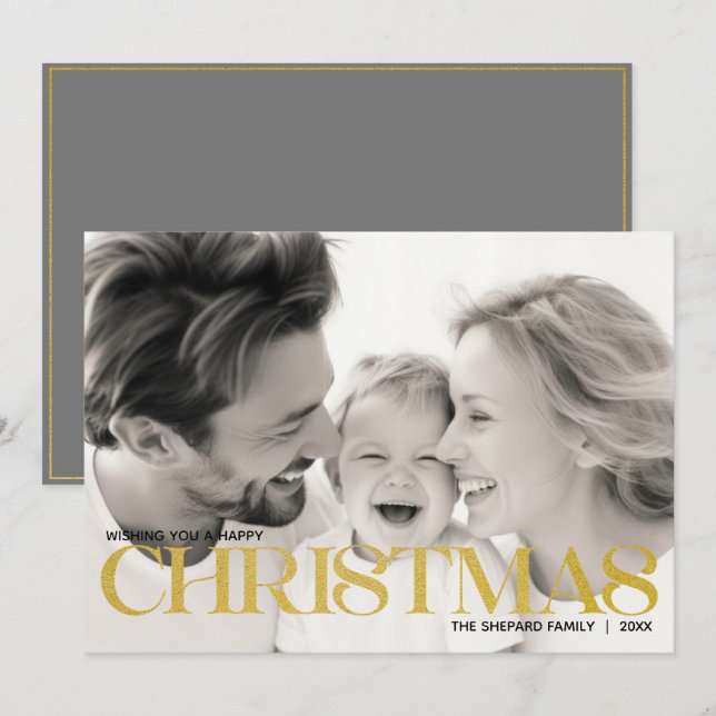 Minimalistiskt Modern God jul-familjfoto Julkort (Fram/baksida)