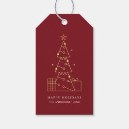 Minimalistiskt Modern Guld Julgran Red Presentetikett