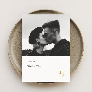 Minimalistiskt Modern Guld-typografi - foto Bröllo Tack Kort