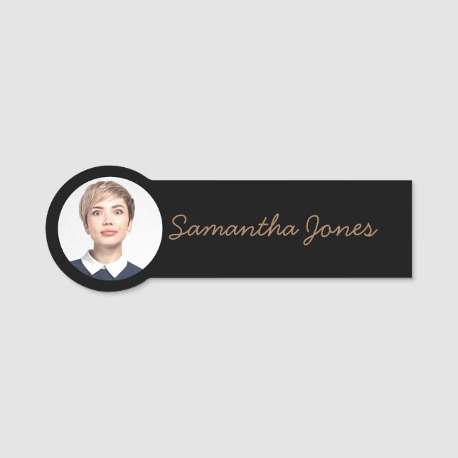 Minimalistiskt Modern handskrivet skriptfoto Namnbricka (Framsida)