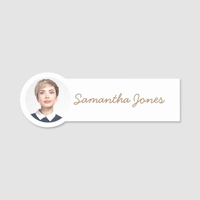 Minimalistiskt Modern handskrivet skriptfoto Namnbricka (Framsida)