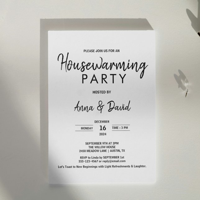 Minimalistiskt Modern Houseuppvärmning Party Black Inbjudningar (Minimalist Modern Housewarming Party Black & White Invitation simple home new house opening party )