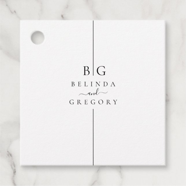 Minimalistiskt Modern Inline Monogram Bröllop Gåvor Etiketter (Framsida)