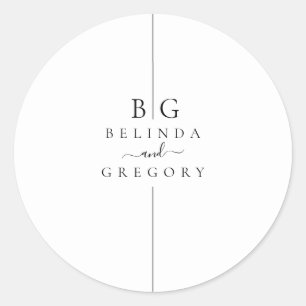 Minimalistiskt Modern Inline Monogram Bröllop Runt Klistermärke