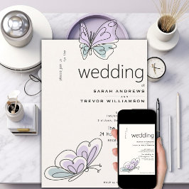 Minimalistiskt Modern Lilac och Dusty Blue Butterf Inbjudningar