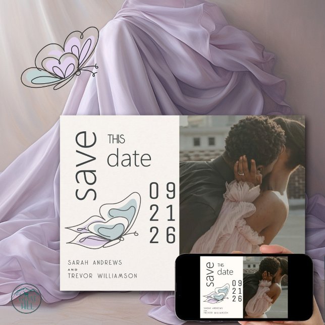 Minimalistiskt Modern Lilac och Dusty Blue Butterf Inbjudningar (Skapare uppladdad)