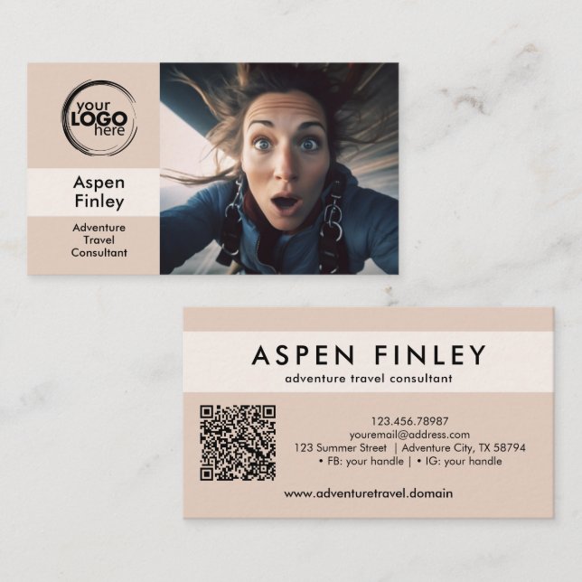 Minimalistiskt Modern Logotyp Photo QR-kod-Affärsk Visitkort (Fram/baksida)