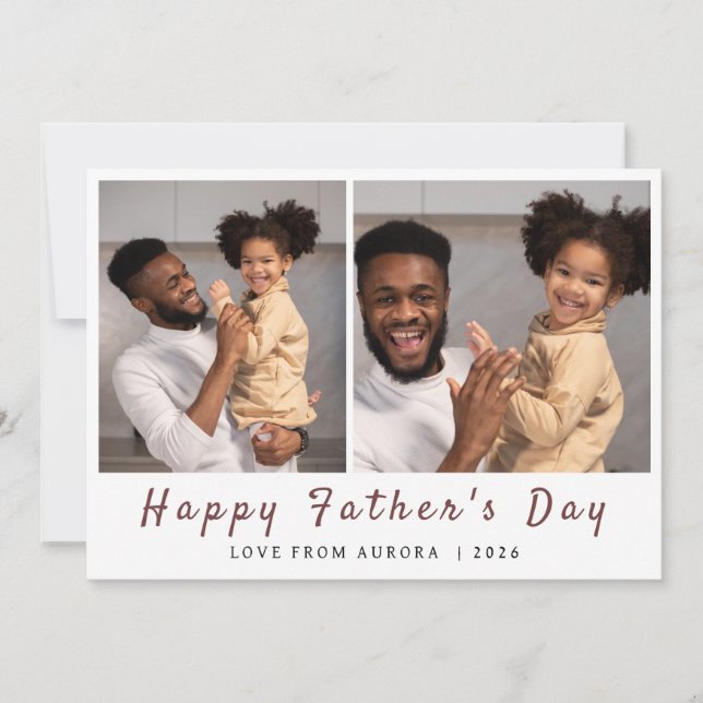 Minimalistiskt Modern Lycklig Fars dag 2-foto Julkort (Framsida)