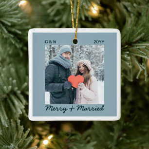 Minimalistiskt Modern Merry Married Newly Weds Pho Julgransprydnad Keramik