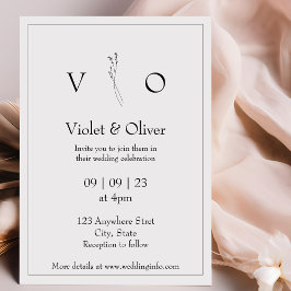 Minimalistiskt Modern Monogram Black & White Bröll Inbjudningar