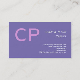 Minimalistiskt Modern Monogram Periwinkle Lavender Visitkort
